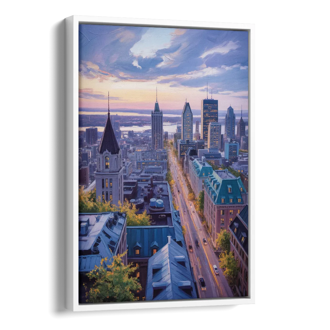 Montreal Rooftop View Side - White Canvas Wall Art