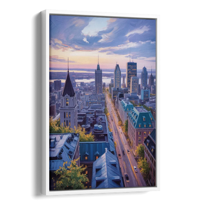 Montreal Rooftop View Side - White Canvas Wall Art