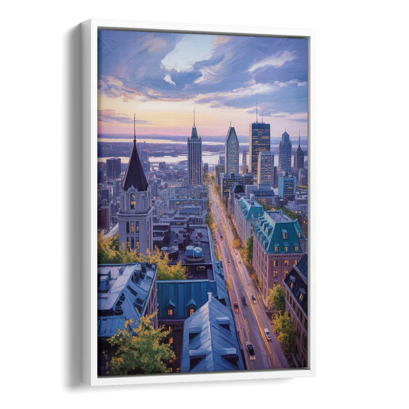 Montreal Rooftop View Side - White Canvas Wall Art