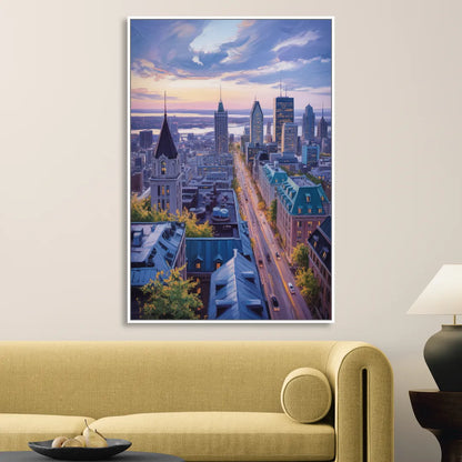 Montreal Rooftop View Sitting Room - White Canvas Wall Art