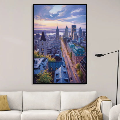 Montreal Rooftop View Living Room - Black Canvas Wall Art