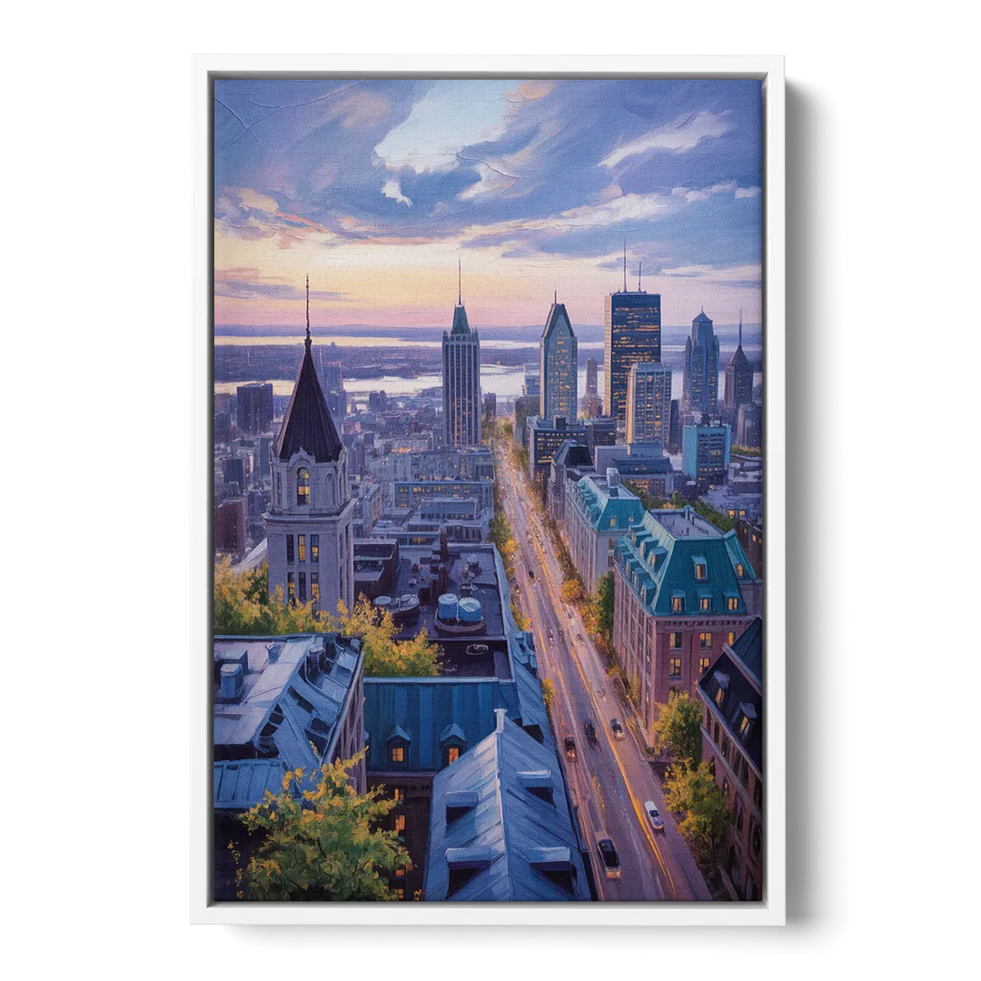 Montreal Rooftop View Front - White Canvas Wall Art