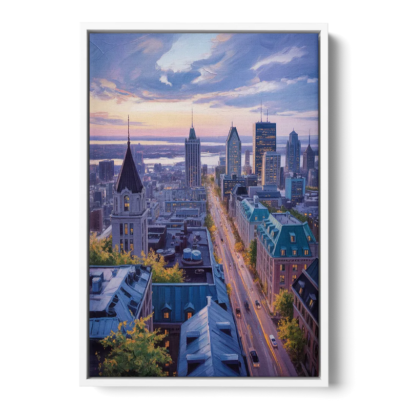 Montreal Rooftop View Front - White Canvas Wall Art