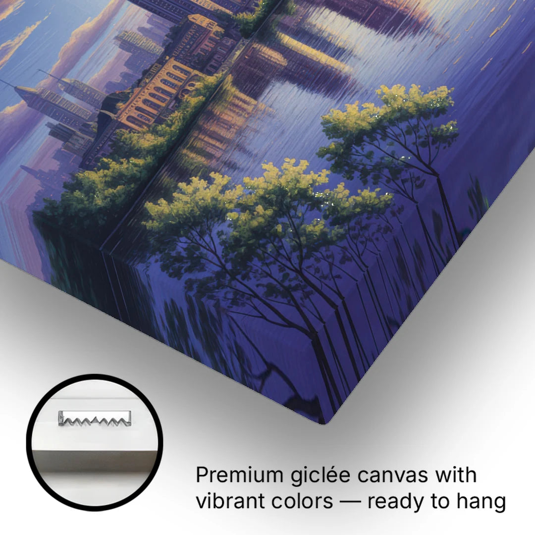 Montreal Skyline Reflections - Canvas Wall Art - Gallery Wrap Corner