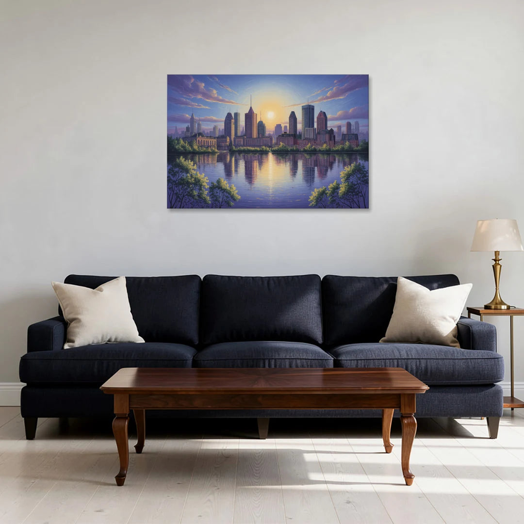 Montreal Skyline Reflections - Canvas Wall Art - Sofa - 36x24