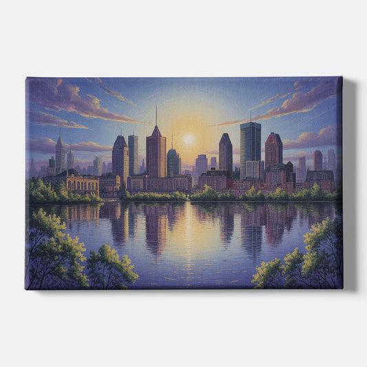 Montreal Skyline Reflections - Canvas Wall Art