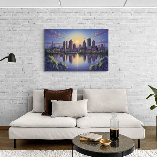 Montreal Skyline Reflections - Canvas Wall Art Living Room