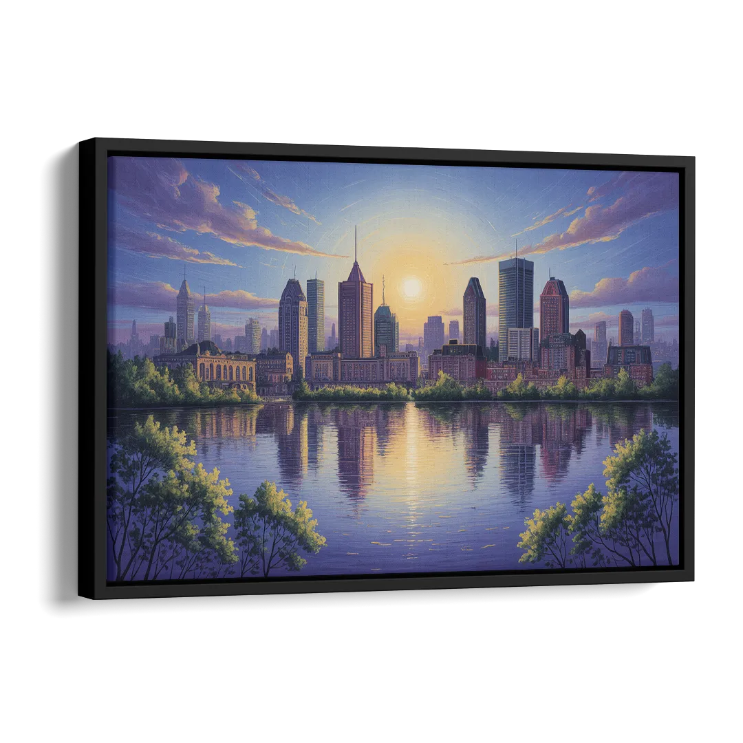 Montreal Skyline Reflections Side - Black Canvas Wall Art
