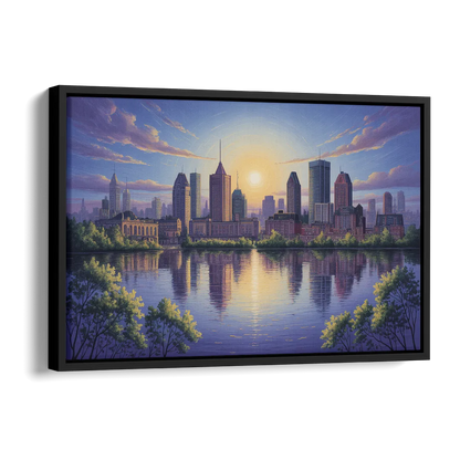 Montreal Skyline Reflections Side - Black Canvas Wall Art