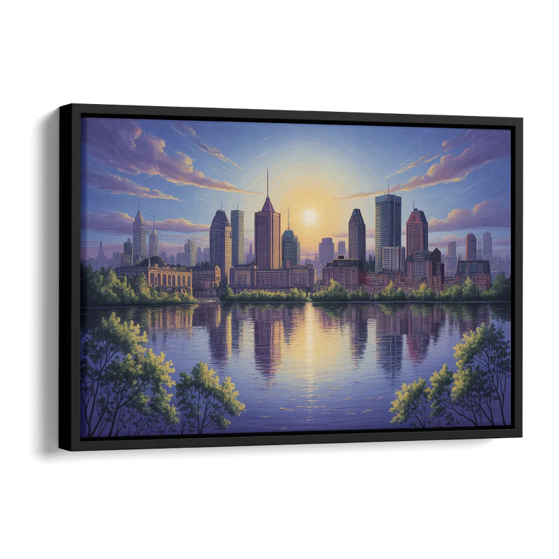 Montreal Skyline Reflections Side - Black Canvas Wall Art