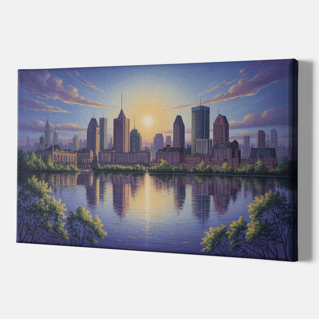 Montreal Skyline Reflections - Canvas Print Art Sides