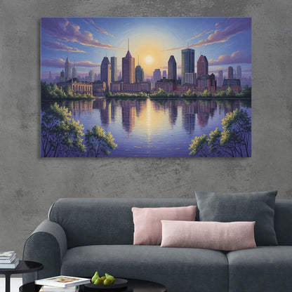 Montreal Skyline Reflections Living Room - Canvas Wall Art