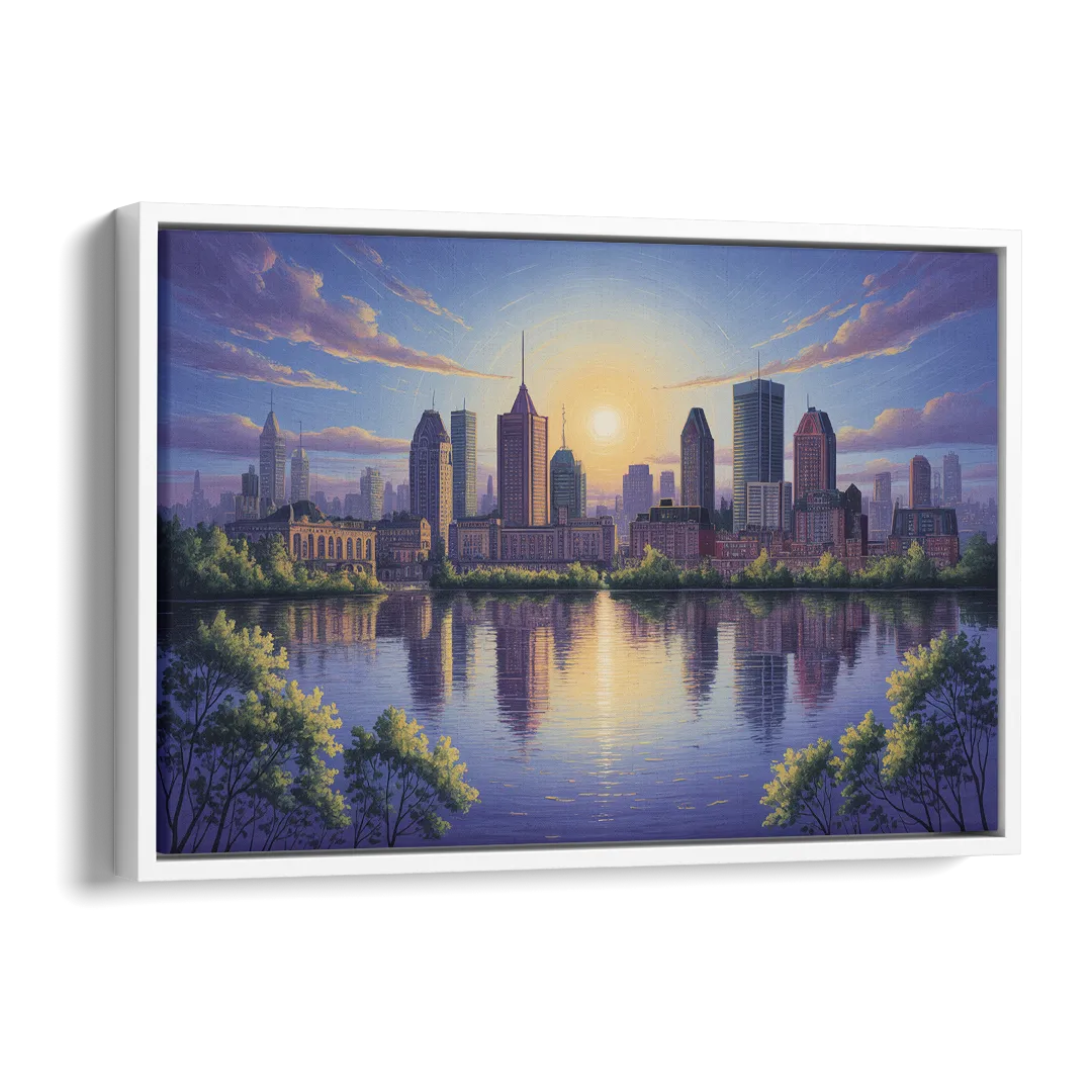 Montreal Skyline Reflections Side - White Canvas Wall Art