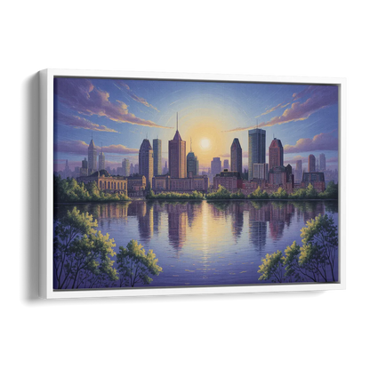Montreal Skyline Reflections Side - White Canvas Wall Art