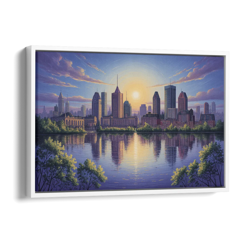 Montreal Skyline Reflections Side - White Canvas Wall Art