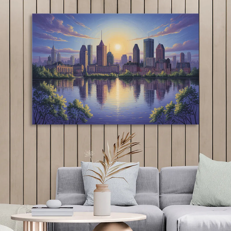 Montreal Skyline Reflections Sitting Room - Canvas Wall Art