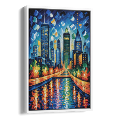 Montreal Skyline at Night Side - White Canvas Wall Art