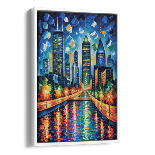 Montreal Skyline at Night Side - White Canvas Wall Art
