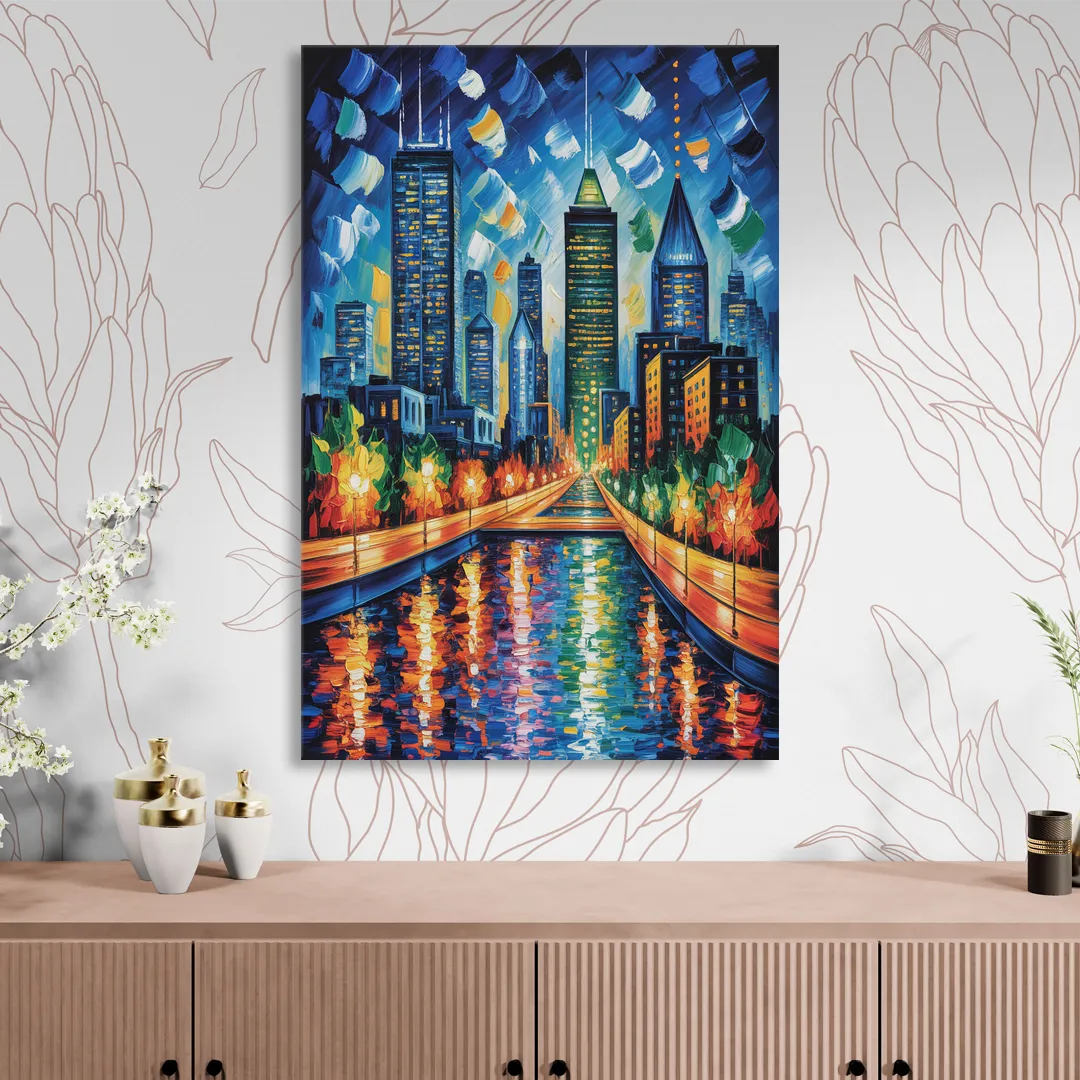 Montreal Skyline at Night Sitting Room - Canvas Wall Art