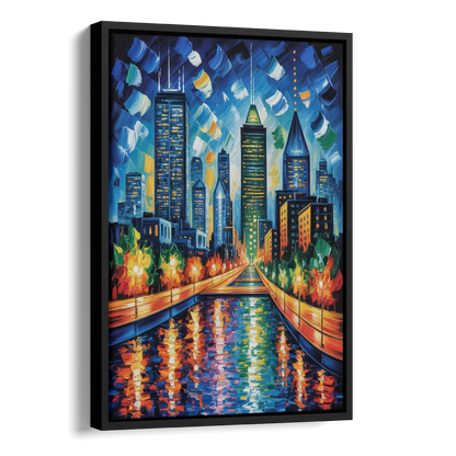 Montreal Skyline at Night Side - Black Canvas Wall Art