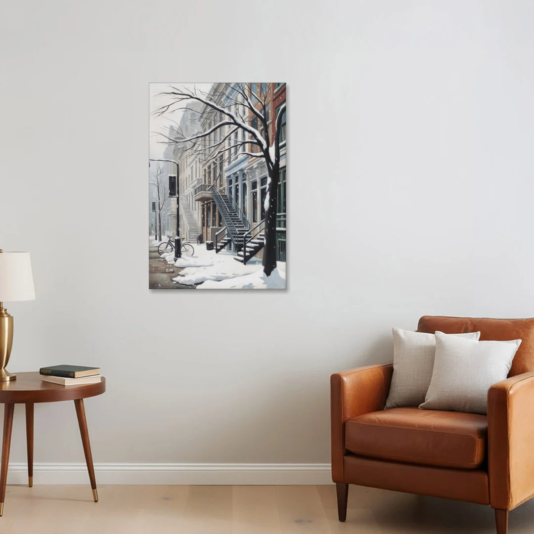 Montreal Snowy Streets - Canvas Wall Art - Sofa - 24x36