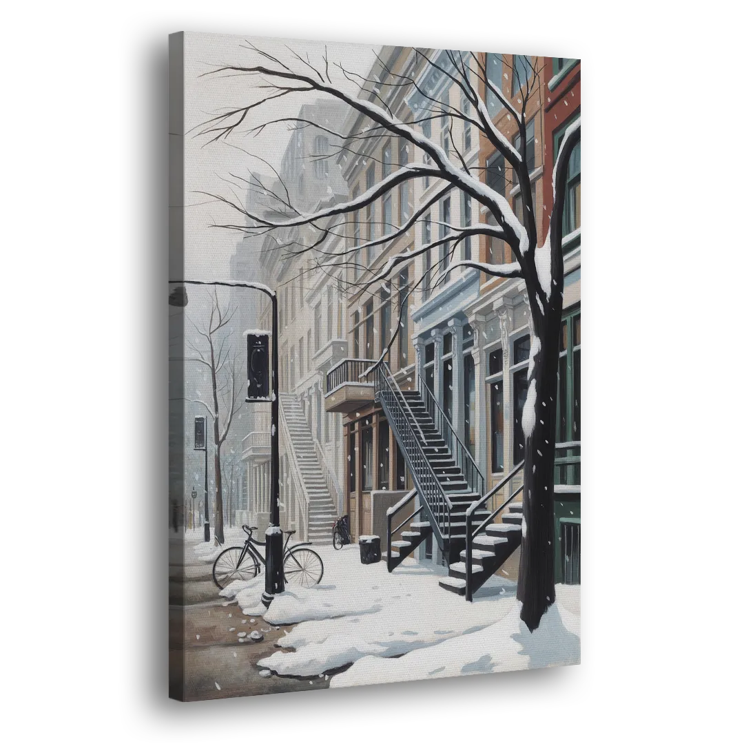 Montreal Snowy Streets Side - Canvas Wall Art