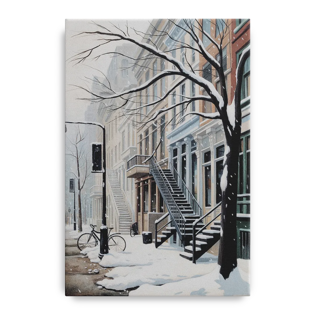 Montreal Snowy Streets Front - Canvas Wall Art