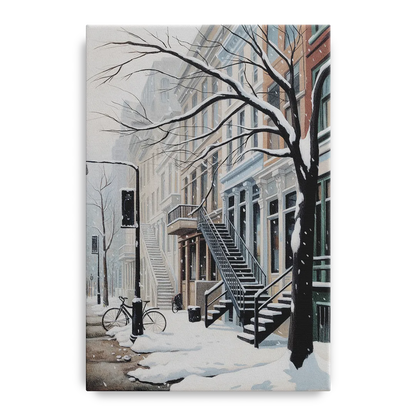 Montreal Snowy Streets Front - Canvas Wall Art