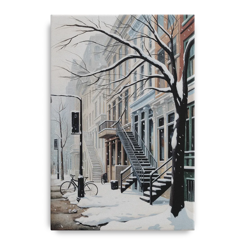 Montreal Snowy Streets Front - Canvas Wall Art