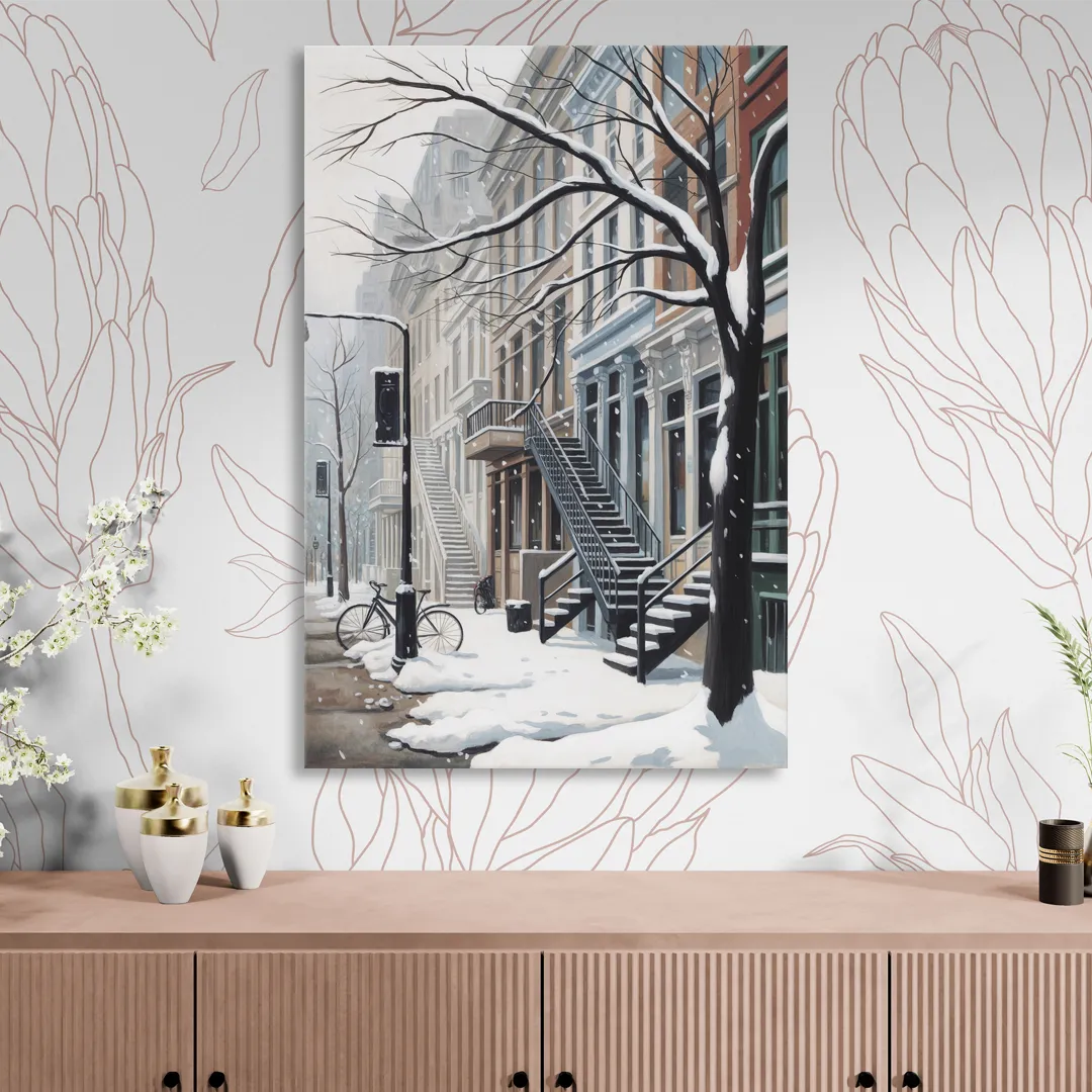 Montreal Snowy Streets Living Room - Canvas Wall Art