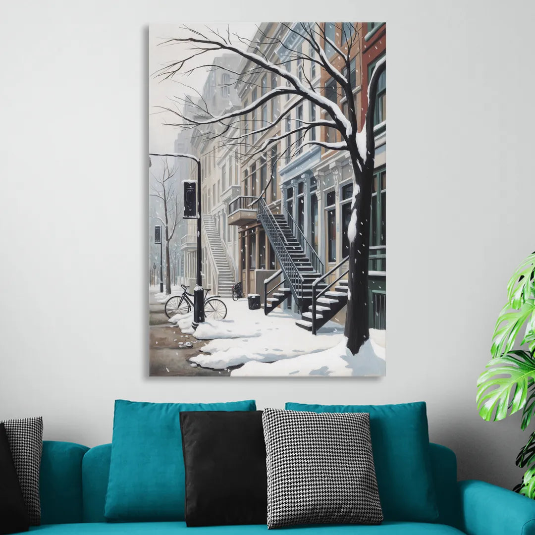 Montreal Snowy Streets Sitting Room - Canvas Wall Art