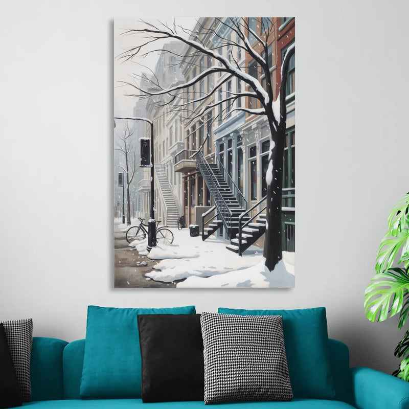 Montreal Snowy Streets Sitting Room - Canvas Wall Art