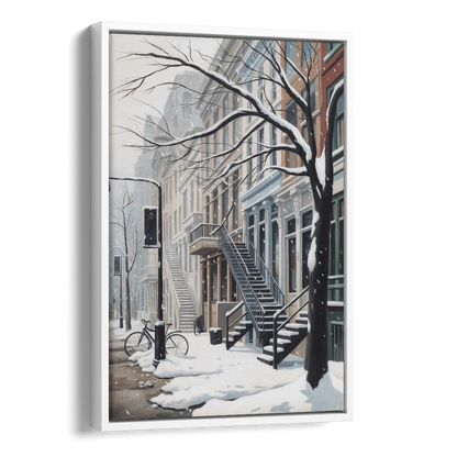 Montreal Snowy Streets Side - White Canvas Wall Art