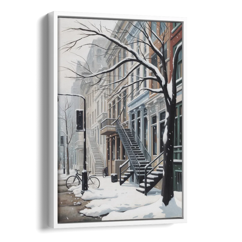 Montreal Snowy Streets Side - White Canvas Wall Art