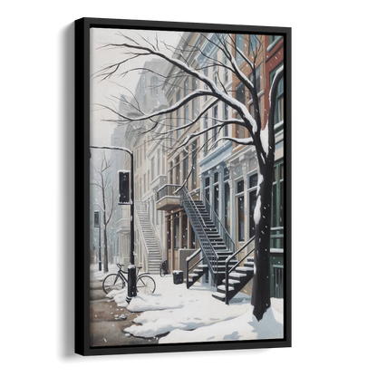 Montreal Snowy Streets Side - Black Canvas Wall Art