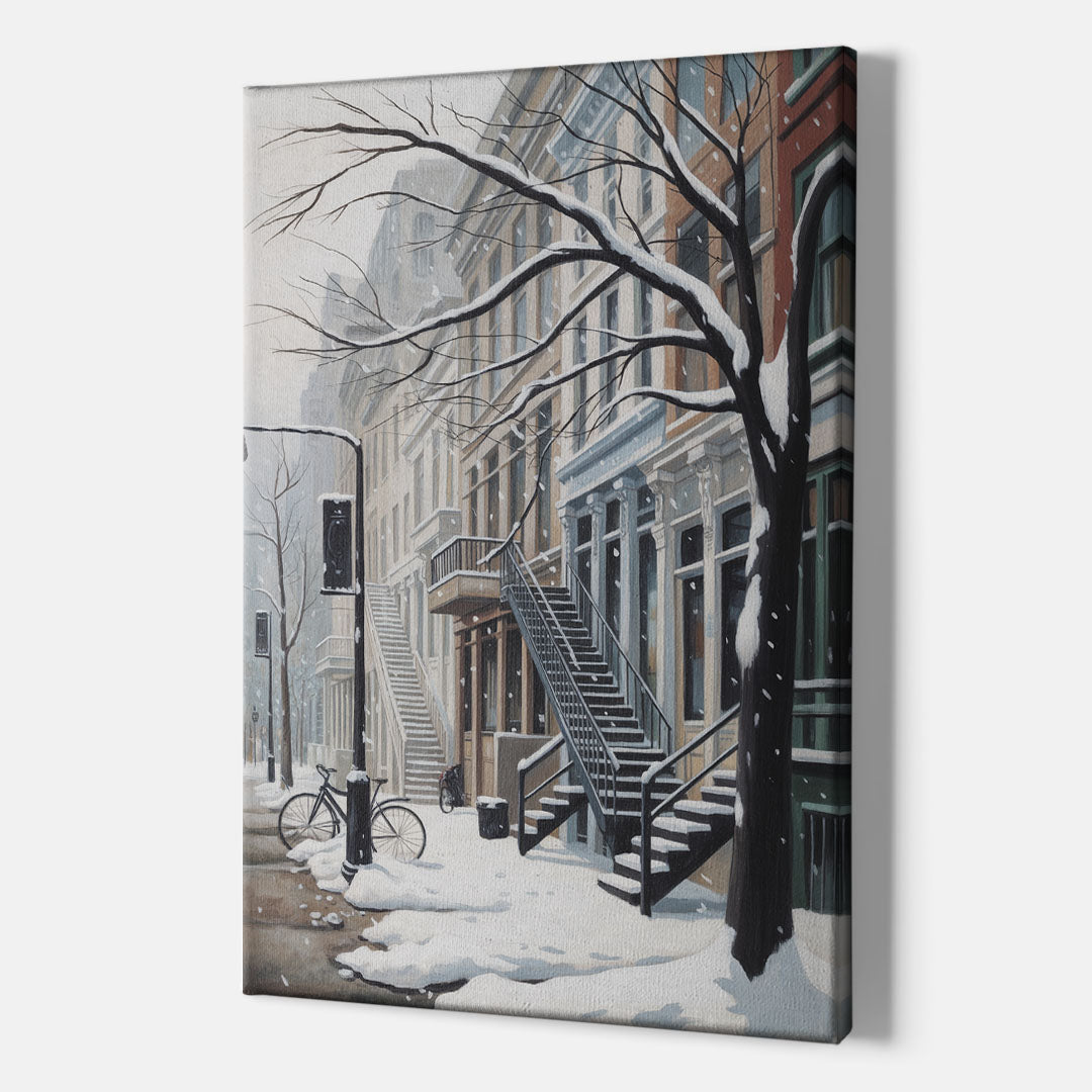 Montreal Snowy Streets - Canvas Print Art Sides