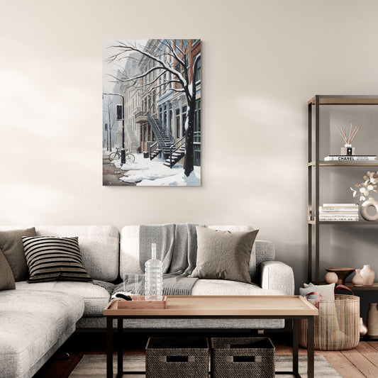 Montreal Snowy Streets - Canvas Wall Art Living Room