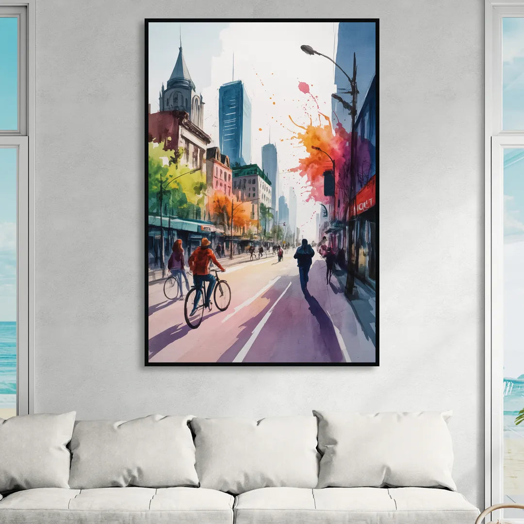 Montreal Street Life Sitting Room - Black Canvas Wall Art