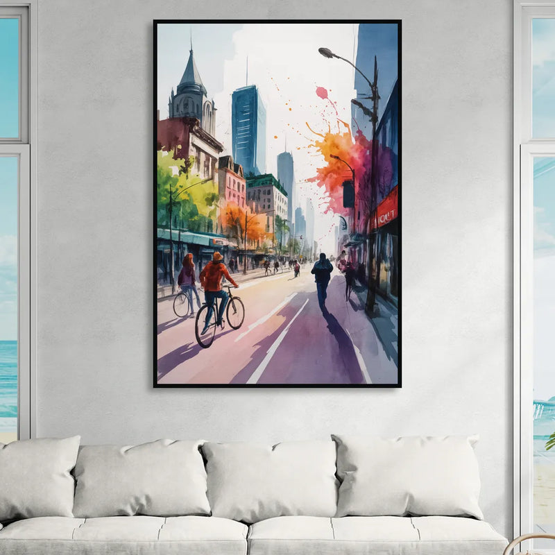 Montreal Street Life Sitting Room - Black Canvas Wall Art