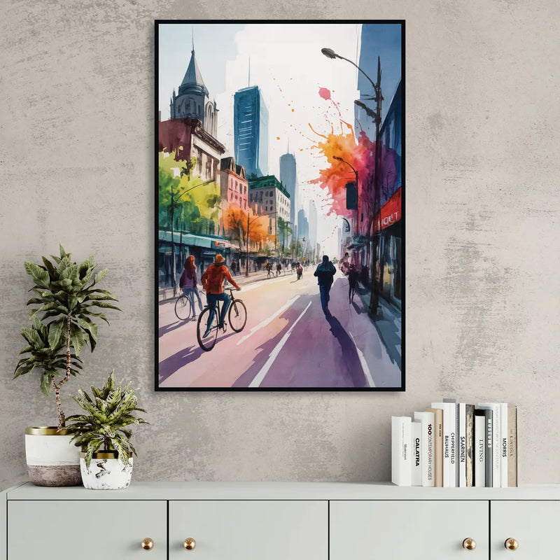 Montreal Street Life Living Room - Black Canvas Wall Art