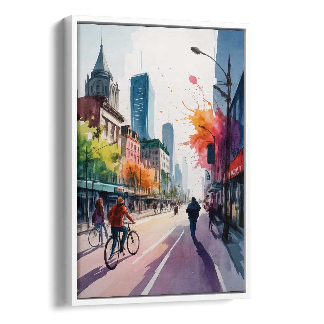 Montreal Street Life Side - White Canvas Wall Art