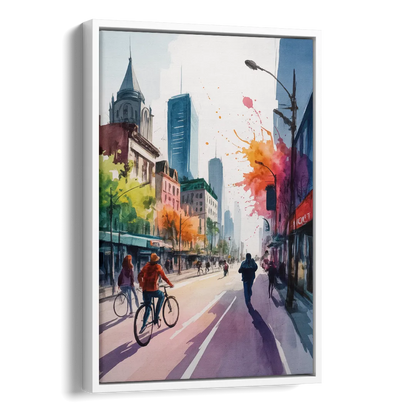 Montreal Street Life Side - White Canvas Wall Art