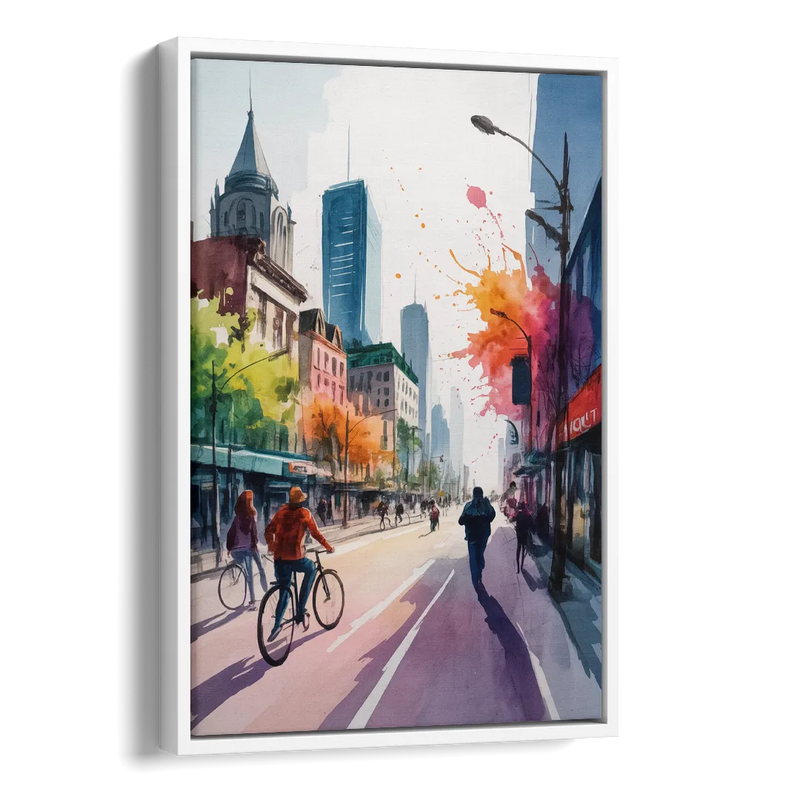 Montreal Street Life Side - White Canvas Wall Art