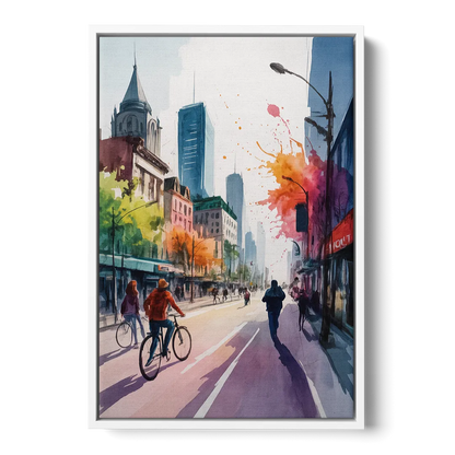 Montreal Street Life Front - White Canvas Wall Art