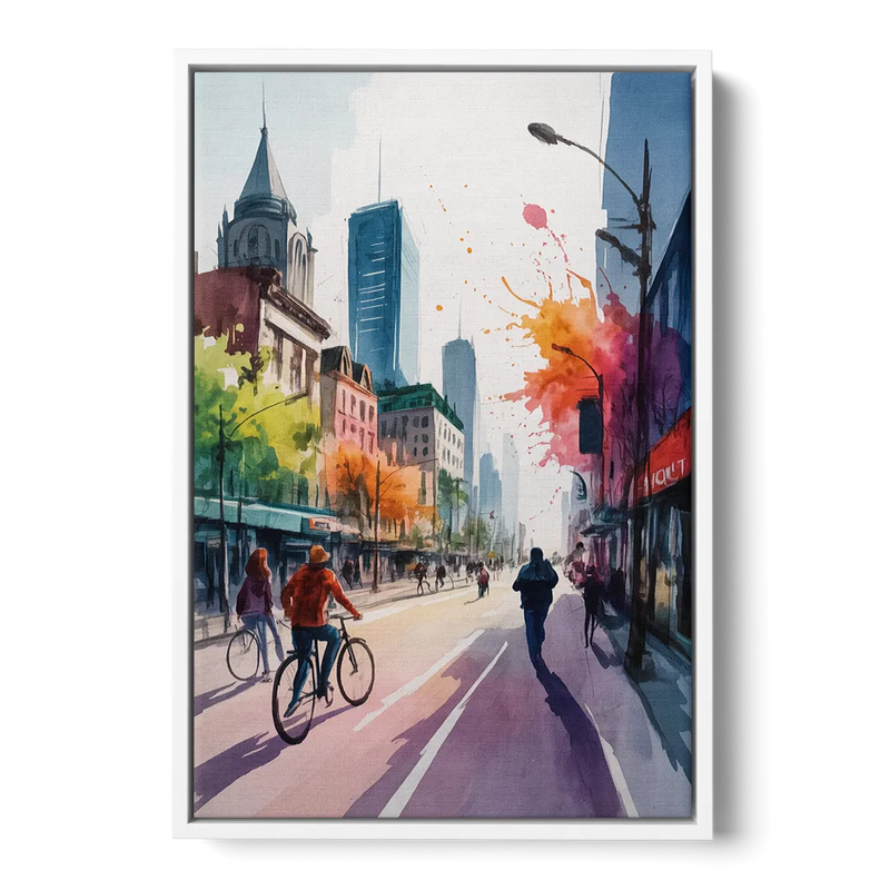 Montreal Street Life Front - White Canvas Wall Art