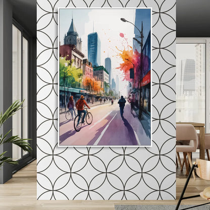 Montreal Street Life Sitting Room - White Canvas Wall Art