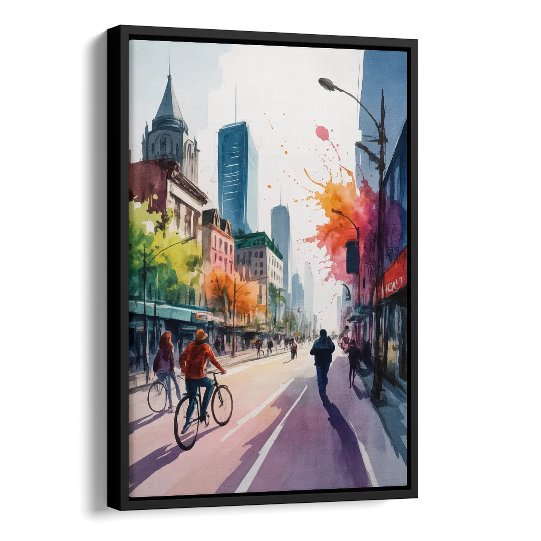 Montreal Street Life Side - Black Canvas Wall Art