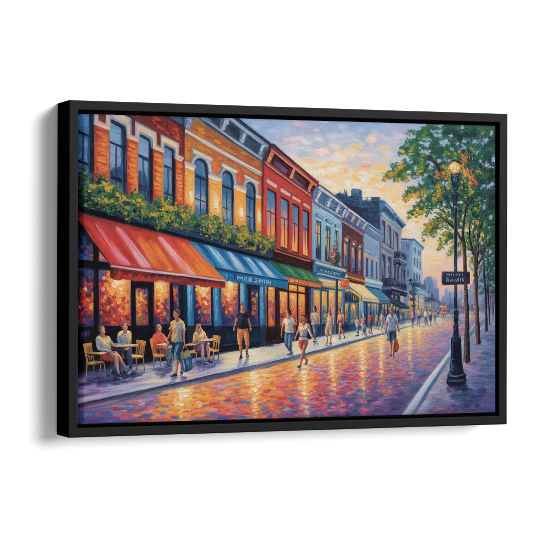 Montreal Summer Streets Side - Black Canvas Wall Art