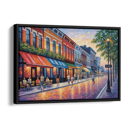 Montreal Summer Streets Side - Black Canvas Wall Art