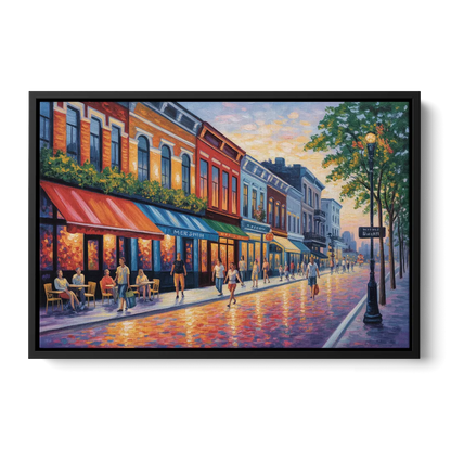 Montreal Summer Streets Front - Black Canvas Wall Art
